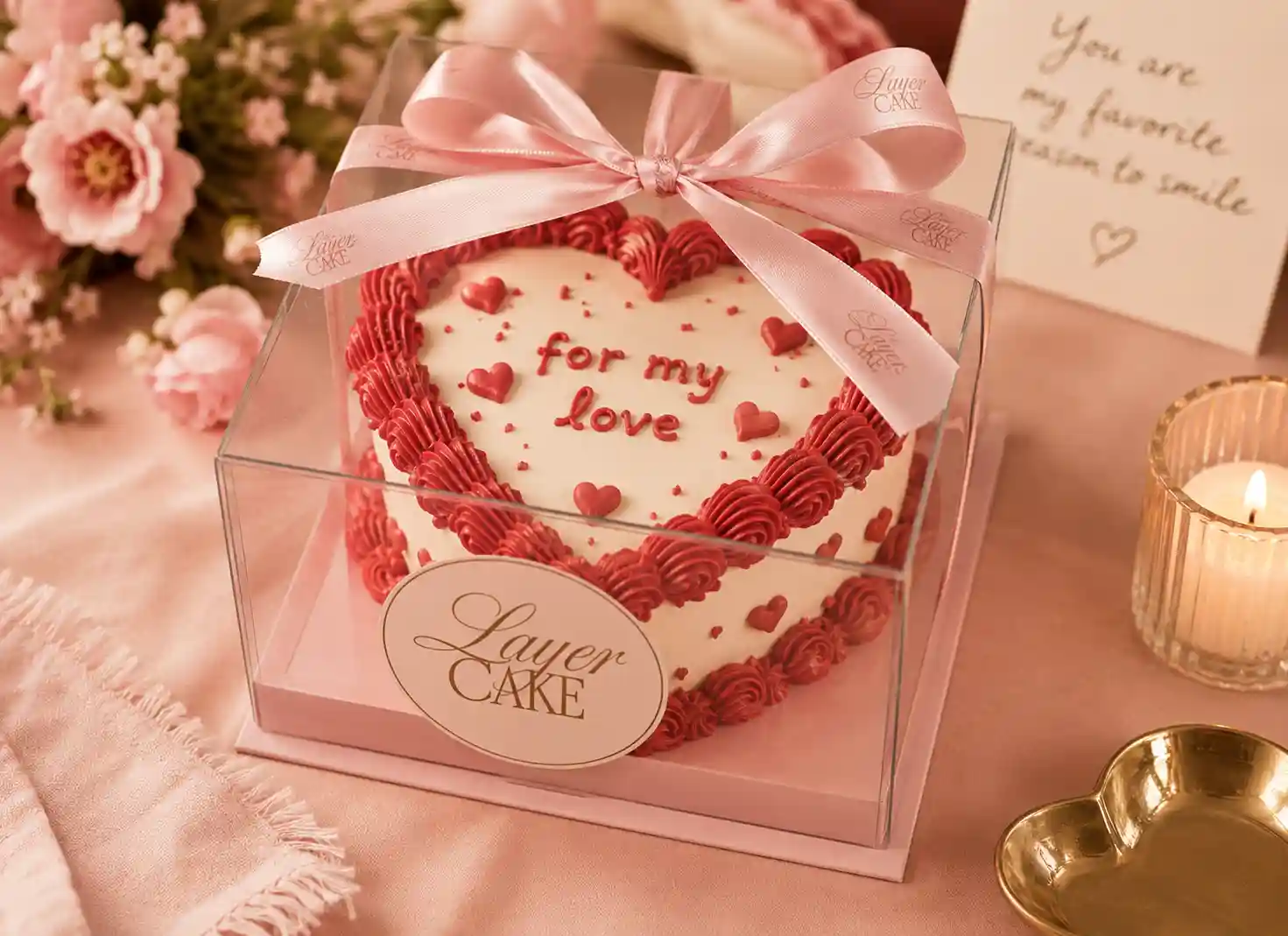 Herzförmige Geschenktorte in einer transparenten Box